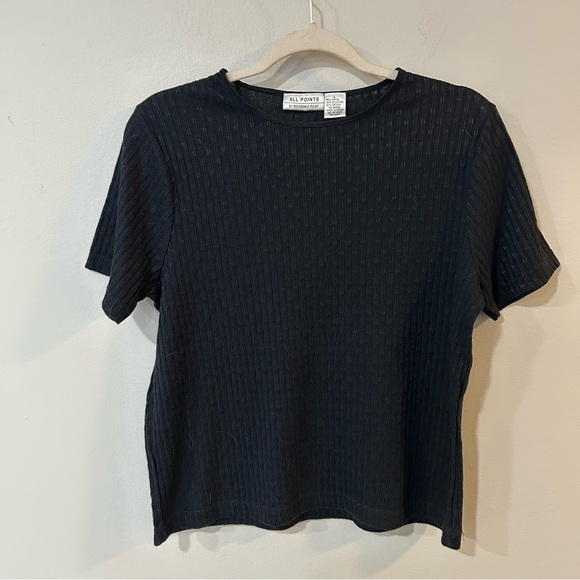 All Points By Reference Point Black Crewneck Embroidered Top Women’s Size Large - Picture 1 of 4
